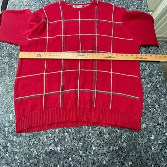 Oscar de la Renta Red Plaid Knit Sweater Men’s XXL 100% Cotton Vintage Style Pul - Picture 6 of 7